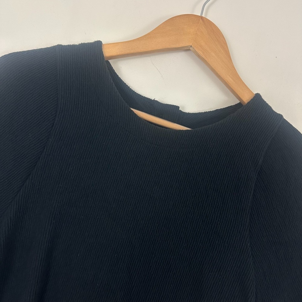 Madewell Blouse Top Black Cotton Button Back Ribbed Round Neck Casual Womens S
